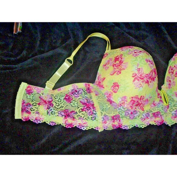 Kiss & Tell Yellow Red Green Floral Lace Bra 44D Wide Band, Intimate Apparel - Picture 9 of 11